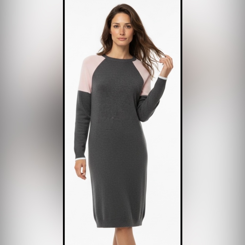ELIZA J Sweater Dress Gray Pink Career Crew Neck